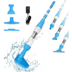 PoolyPoly Aspirateur de Piscine sans Fil, 3 en 1 Nettoyeur Électrique à Batterie Rechargeable, Aspirateur Manuel pour Petites Piscine, Jacuzzi, Spa, 90 Minutes d'Autonomie, Bleu - Neuf