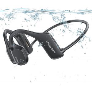 Écouteurs conduction osseuse, Bluetooth avec microphone, IPX8 étanches à l'oreille ouverte sans fil, sport pour vélo, course de fitness - Neuf