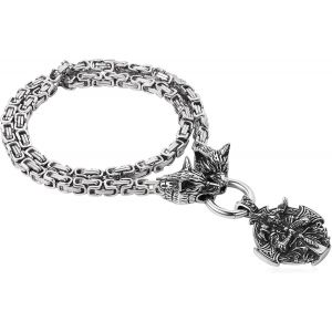 Kal-Collier Chaîne Loup Pour Homme : Collier Avec Pendentif Punk Gothique Vintage Viking Porte Bonheur Cadeau Pour Lui - Neuf