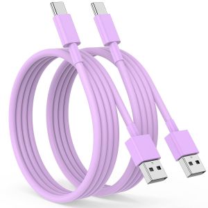 Cable USB C pour iPhone 16 17 15 Pro Max Plus,USB C vers USB Charge Rapide [2M/Lot de 2] C&acirc;ble USB Type C Cable Voiture pour Apple CarPlay Compatible avec Galaxy S25 S24 S23,iPad Pro-Violet - Neuf