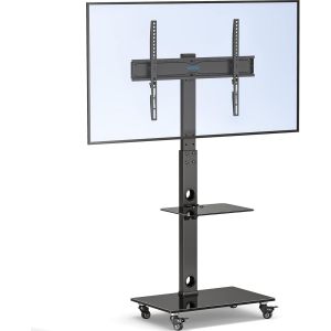 VornixorSarlshop-Support TV roulettes Support Tele Mobile pour T&eacute;l&eacute;viseurs Plasma/LCD/LED de 30 &agrave; 70 Pouces jusqu'&agrave; 40 kg, 6 r&eacute;glages de Hauteur avec &eacute;tag&egrave;res en Verre tremp&eacute; &agrave; 2 Niveaux, Max VESA 60 - Neuf