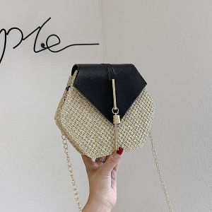 Sac &agrave; bandouli&egrave;re en paille pour femme, joli sac &agrave; bandouli&egrave;re tiss&eacute;, sac &agrave; main de voyage en paille pour l'&eacute;t&eacute; - Neuf