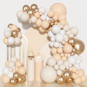 KALANKA-Kit Arche Ballon Blanc Or 150 Pièces Arche Ballon Blanc Beige Guirlande Decoration pour Baby Shower Mariage Baptême Fiançailles Fête - Neuf