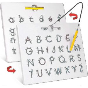 Tableau Magnetique Double Face Pour Lettres - Tableau De Tracage Magnetique 2 En 1 Pour Tout-Petits - Entrainement Aux Lettres Majuscules Et Minuscules - Neuf