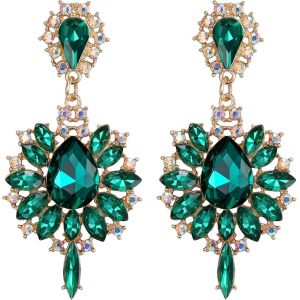 Kal-Boucles D'oreilles Marquise Autrichienne Cristal Prom Fleur Goutte D'eau Déclaration Lustre Grands Clous Pour Dames Eblouissantes Multicolor Ton D'or - Neuf