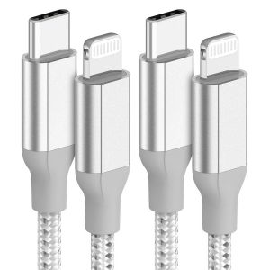 Eryi-Câble Lightning Usb C 1m 2pcs Usb C Lightning Câble De Charge Rapide Power Delivery Nylon Tressé Données Pour Iphone 14 13 12 11 Pro Max X Xs Xr 8 7 6 Plus Mini Se - Argent - Neuf