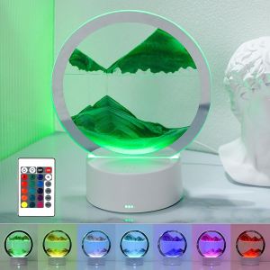 Lampe de Sable 3D, Sablier Decoratif 3D Cadre Sable Mouvant RVB &agrave; Changement de Couleur, Image de Sable Dynamique Rotatif &agrave; 360&deg;, Peinture de Sable Qui Coule pour la Maison et le Bureau (Bleu) - Neuf