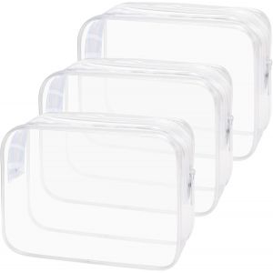TIANYI-Lot de 3 Trousse de Toilette Transparente, TSA Sac de Toilette Avion pour Le Transport de Liquides, PVC Imperméable Trousse de Maquillage Voyage pour Femme Homme - Neuf