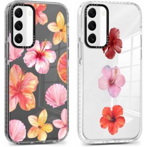 TRAHOO-2 Pi&egrave;ces Coque pour Samsung Galaxy S22 5G 6,1'', &Eacute;tui de Protection avec Aesthetic Design Fleur Hibiscus Motif, TPU Transparente Femme Fille Housse Etui Bumper Cover pour Samsung S22 5G, Fleur - Neuf