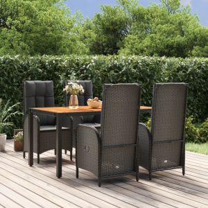 Prolenta Premium - Ensemble &Agrave; Manger De Jardin Coussins 5pcs Noir R&eacute;sine Tress&eacute;e - Neuf