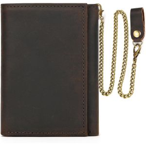 Portefeuille Biker Homme En Cuir De Vachette V&eacute;ritable Avec Cha&icirc;ne En M&eacute;tal, Petit Portefeuille Pour Homme Et Porte-Cartes Poche En Espece Classique Porte Feuille, 6006 Marron Fonc&eacute; - Neuf