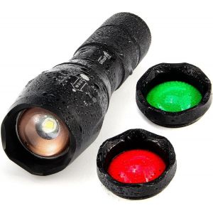Lampe Torche A100,Torche Tactique Avec Lumière Rouge/Vert/Blanc 300 Max Lumens,Focusable 3 Couleurs Echange De Lentille En Verre,Lampe De Poche - Neuf