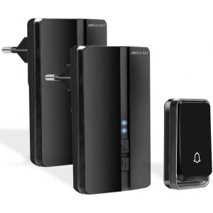 Kalanka-Sonnette Sans Fil Exterieur Etanche Avec 2 R&eacute;cepteurs, Port&eacute;e De 200m, Ip65 Etanche Carillon, 51 M&eacute;lodies Et 5 Niveaux Volume, Indicateur Led Bleu, Pour Maison, H&ocirc;tel -Noir - Neuf