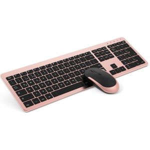 Clavier Sans Fil Avec Souris (Pleine Taille), Rechargeable, Clavier Ergonomique Sans Fil Avec Protection Anti-Poussi&egrave;re En Silicone Pour Pc/Ordinateur Portable/Smart Tv, Etc. U2013 Or Rose - Neuf