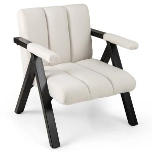 Chaise fauteuil lounge surdimensionn&eacute;e 74 x 78,5 x 84 cm confortable dossier inclinable style moderne en tissu blanc Helloshop26 20_0011069 - Neuf