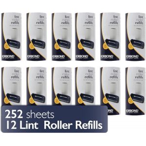 MEVRONISSHOP-Korbond Lot de rouleaux de rechange anti-peluches, 12 rouleaux de 21 feuilles, enl&egrave;ve les poils d&iquest;animaux et les peluches des v&ecirc;tements, tissus et tapis, 36 m, 252 feuilles pr&eacute;d&eacute;coup&eacute;es - Neuf