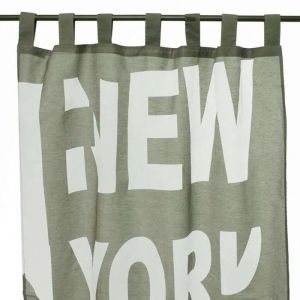 Voilage Motif Buildings De New York Vert Gris 110x250 - Neuf