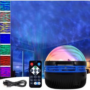 Projecteur 2 En 1 Pour Aurores Boréales Et Vagues De Mer,Projecteur Led Ciel Étoilé,Projecteur De Lumière Boréale,Projecteur De Lumière Étoilée,Avec Télécommande,Pour Chambre À Coucher - Neuf