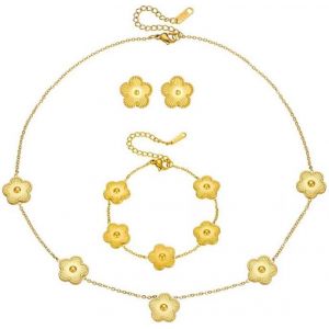 Kalanka-Ensemble De Bijoux Trèfle À Quatre Feuilles Pour Femme Fille Braceiet, Boucles D'oreilles,Collier Délicat Acier Inoxydable Parure Pour Cadeau D'anniversaire Mariage - Neuf