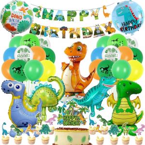 Decoration Anniversaire Dinosaure Xxl Ballons Dinosaure Gar&ccedil;on, Avec D&eacute;coration De G&acirc;teaux, Deco Anniversaire Happy Birthday Banni&egrave;re, Pour Vert Jungle Th&egrave;me Deco Anniversaire F&ecirc;te Gar&ccedil;on Enfants - Neuf