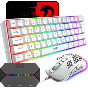 Clavier De Jeu Compact Filaire 60% 61 Touches 11 Touches Compl&egrave;tes R&eacute;tro&eacute;clair&eacute;es Rvb Anti-Ghosting + Souris De Jeu Filaire L&eacute;g&egrave;re 2400 Dpi Souris Optique En Nid D'Abeille + Adaptateur - Neuf