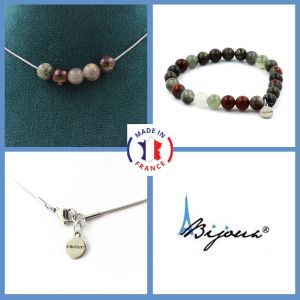 Parure Bijoux Bracelet Collier 5 Perles Jaspe Sang De Dragon 8 Mm. Taille Personnalisable. - Neuf