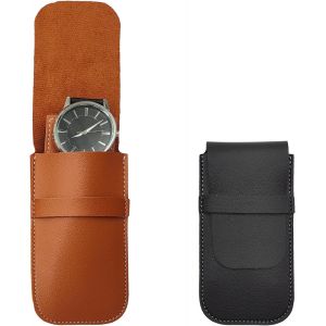 Kal-2 Pcs Pochette De Montre En Cuir Portable Montre Simple &Eacute;tui De Voyage Sac De Montre En Cuir Pu Portable Pochette De Voyage De Montre Sac De Rangement Pour Montre, Hommes Et Femmes - Neuf