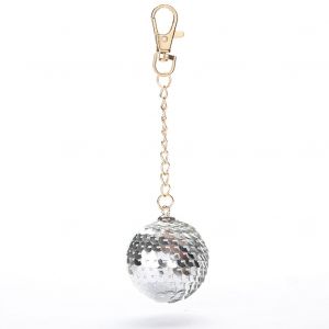 Porte-Cles Pour Couple, Accessoire Pour Hommes Et Femmes, Pendentif Boule Ronde A Paillettes, Porte-Cles En Alliage (Argent) - Neuf
