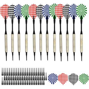Jeu de fléchettes,fléchettes Souples 12 pièces pour Jeu de fléchettes électronique avec 100 Embouts en Plastique Noir supplémentaires pour Bar de Salle de Loisirs et Salle de Jeux (14g) - Neuf