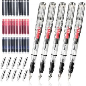 Lot De 5 Stylos De Calligraphie Avec Différentes Plumes Et 10 Plume De Stylo-Plume Et 30 Cartouches D'encre En 3 Couleurs Kit De Calligraphie Débutant Pour Cartes De V?ux Et D'écriture - Neuf