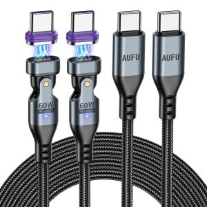 C&acirc;ble Magn&eacute;tique Usb C 60 W, C&acirc;ble De Charge Magn&eacute;tique 16 Broches [2 Pi&egrave;ces 2 M], C&acirc;ble Usb C Magn&eacute;tique 20 V/3 A, Charge Rapide Et Transfert De Donn&eacute;es, Angle R&eacute;glable 180 &deg; Pour[CAB9162642] - Neuf