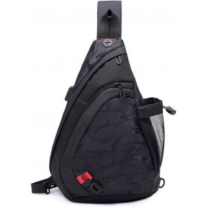 CAUC-L&eacute;ger Sac de Poitrine Sac d'Epaule Sling Chest Bag Sacoche avec USB Sac Bandouli&egrave;re pour Homme Femme pour &Eacute;cole Voyage Randonn&eacute;e Camping Excursion Cyclisme &Eacute;quitation Durable Polyester - Neuf