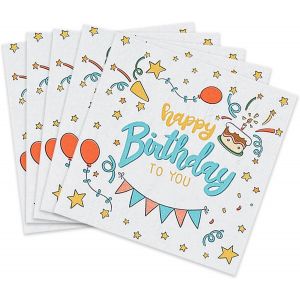 Kal-Lot De 20 Serviettes Happy Birthday, Décoration D'anniversaire, Serviettes En Papier Pour Décoration De Table D'anniversaire (Happy Birthday To You) - Neuf
