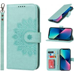 Maa-Coque Pour Iphone 13 Pro Max, Protection En Cuir Pu Avec Fentes Pour Cartes, Fermeture Magnétique, Portefeuille (6.7 Pouces) - Menthe Verte - Neuf