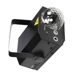 Projecteur et boule disco, jeux de lumières multiples, effet laser, contrôle sonore, éclairage LED de scène, flash, projection, pour fêtes, discothèques, karaokés, bars, télécommande, récompense alimentaire ou USB, boîtier métallique, noir. - Neuf