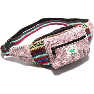 SJZG-Sac Banane Himalayan Hemp, Chaque Sac Banane Est Unique Avec Style, Sac Banane Durable En Chanvre, Fabriqu&eacute; &Agrave; La Main Au N&eacute;pal, Rouge/Blanc, S, Sac Banane - Neuf