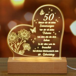 Anniversaire Femme Homme Cadeaux D'anniversaire Pour 50 Ans Veilleuse En Acrylique Avec Gravure 50e Anniversaire Pour &Eacute;pouse, Maman, Amis, Mari, M&egrave;re Id&eacute;es Cadeaux (50. Geburtstag) - Neuf