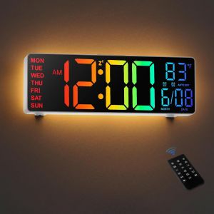 Chenquansarl-Horloge Numérique - Horloge Calendrier Numérique Murale Led De 10,5"" Avec Affichage De La Température, Date Et Jour, Dimming Automatique De La Luminosité Rgb, Veilleuses, Pour Bureau, Ch - Neuf