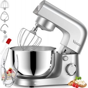 Robot Pâtissier, 4,5 L | 1500 Watts Mélangeur De Pâte Compact Avec Crochet De Pétrissage, Fouet, Protection Contre Les Éclaboussures Et Système De Mélange Planétaire À 10 Vitesses(Argent) - Neuf