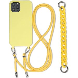 Kal-Coque Cha&icirc;ne Pour Iphone 14 Pro Max Etui Silicone Tpu &Eacute;tui Protection Housse Collier De Cellulaire Mince Antichoc R&eacute;glable Lanyard Case Pour Iphone 14 Pro Max 6.7''bracelet Cover-Jaune - Neuf