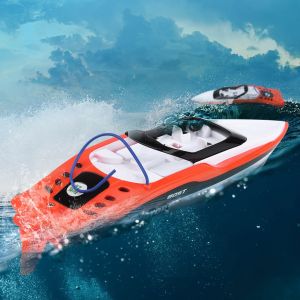 Bateau de course telecommande 2,4 V, modele reduit en plastique, jouet (orange) - Neuf