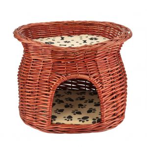 Hjlian Panier En Osier A 2 Couches Pour Chat Et Chien Avec Coussin Moelleux - Neuf