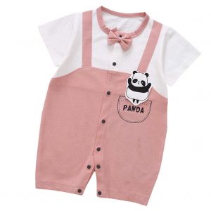 Combinaison D'ete Unisexe A Manches Courtes Pour Bebe, Motif Panda Et Noud Papillon (Rose 66) - Neuf