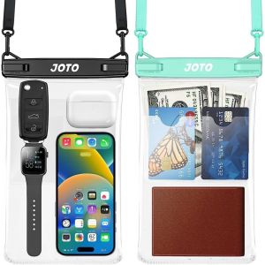 KAL-2 Grandes Pochettes Étanches Universelles Certifiée Par Ipx8, Housse Étanche Téléphone Iphone, Galaxy, Xiaomi Jusqu'À 7 Pouces, Range Avec Clé Cartes Monnaie -Noir/Vert - Neuf