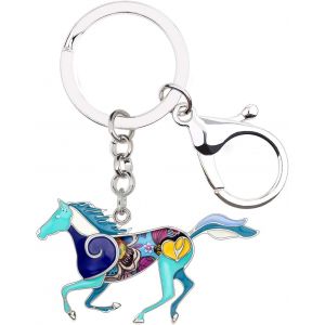 Kal-Alliage Cheval Running Porte-Clés Accessoires Émail Licorne Bijoux Pour Les Femme Filles Car Wallet Charms (Bleu) - Neuf