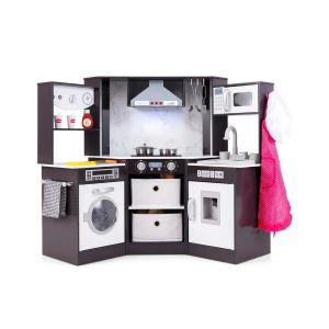 Cuisine de jeu en bois angle 102 x 51 x 85 cm avec lumi&egrave;res sons ambiance immersive en MDF caf&eacute; Helloshop26 20_0011600 - Neuf