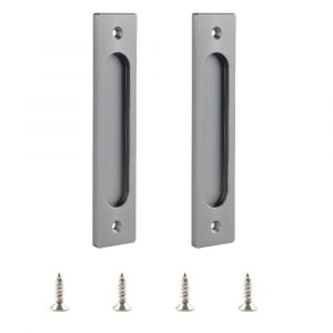 Poignée de porte coulissante encastrée rectangulaire de 7 pouces, alliage d'aluminium gris mat avec vis de montage pour porte de grange coulissante - Neuf