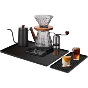Plateau Machine A Cafe 2-In-1 Tapis Silicone Tapis Cafetiere Antidérapant Plateau Coulissant Étanche Pour Machine À Café Entièrement Automatique, 61X40.5Cm Et 40X19Cm - Neuf