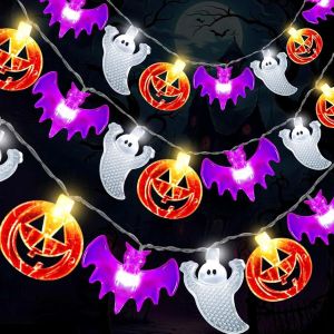 Jgd-Halloween Guirlande Lumineuse, Guirlande Lumineuse Fant&ocirc;me D'halloween, 3 Meter 20 Led, Fant&ocirc;me Blanc, Citrouille, Chauve-Souris Violette, Pour Int&eacute;rieur, Ext&eacute;rieur, Jardin, Maison, Festival Part - Neuf
