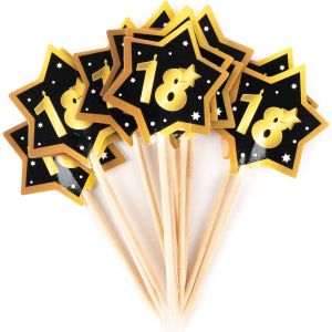 Deco anniversaire 18 ans piques de f&iquest;&ordm;te noir/dor&iquest;&iquest; - D&iquest;&iquest;coration e pour un 18 ans anniversaire garcon et fille - Neuf